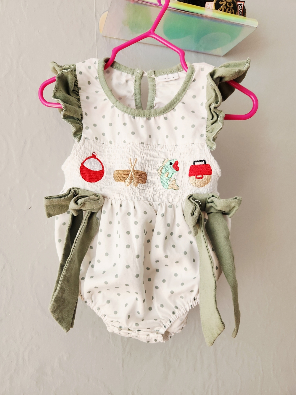 3-6 Month Smocked Fishing Baby Girl Bubble Romper
